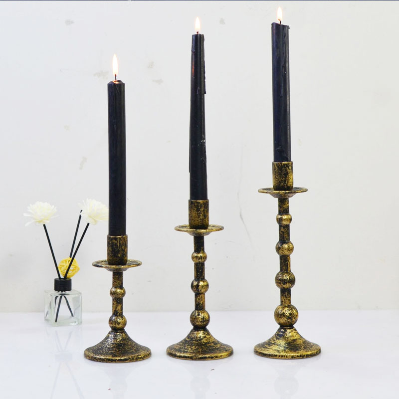 Vintage Distressed Iron Candle Holder Set of 3 Color:Antique Gold;Size:8*8*15cm 2