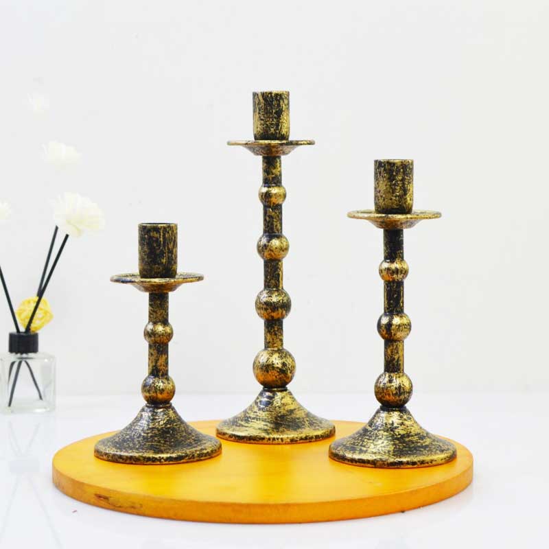 Vintage Distressed Iron Candle Holder Set of 3 Color:Antique Gold;Size:8*8*15cm 1