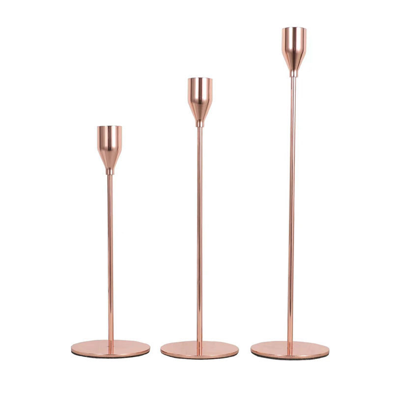 Slim Iron Taper Candle Holder set of 3 Rose Gold  