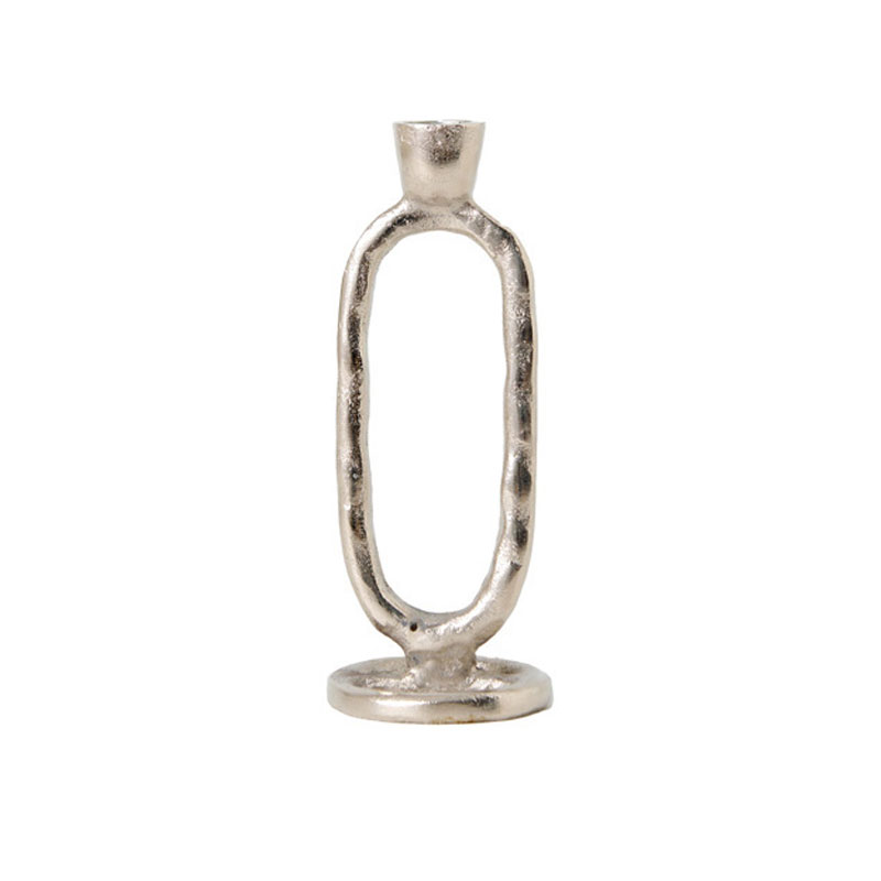 Elongated Oval Aluminum Candle Holder,Black/Silver Color:Silver;Size:7.5*7.5*18.5cm