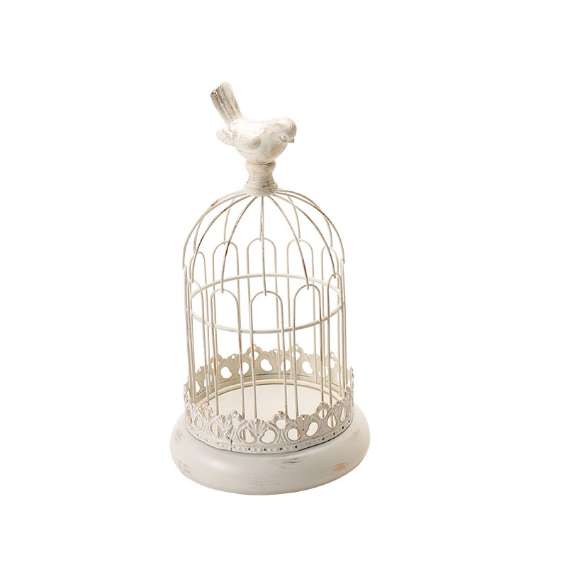 Vintage Iron Birdcage Candle Holders with Perched Birds (Large/Small) Color:White;Size:14.5*14.5*25cm