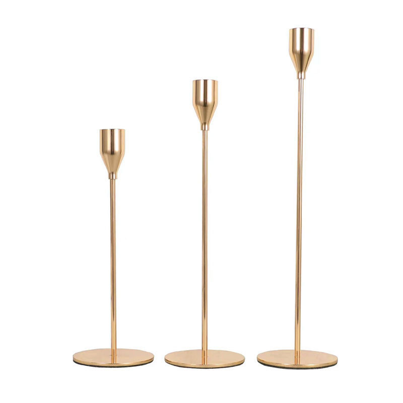 Slim Iron Taper Candle Holder set of 3 Champagne Gold  