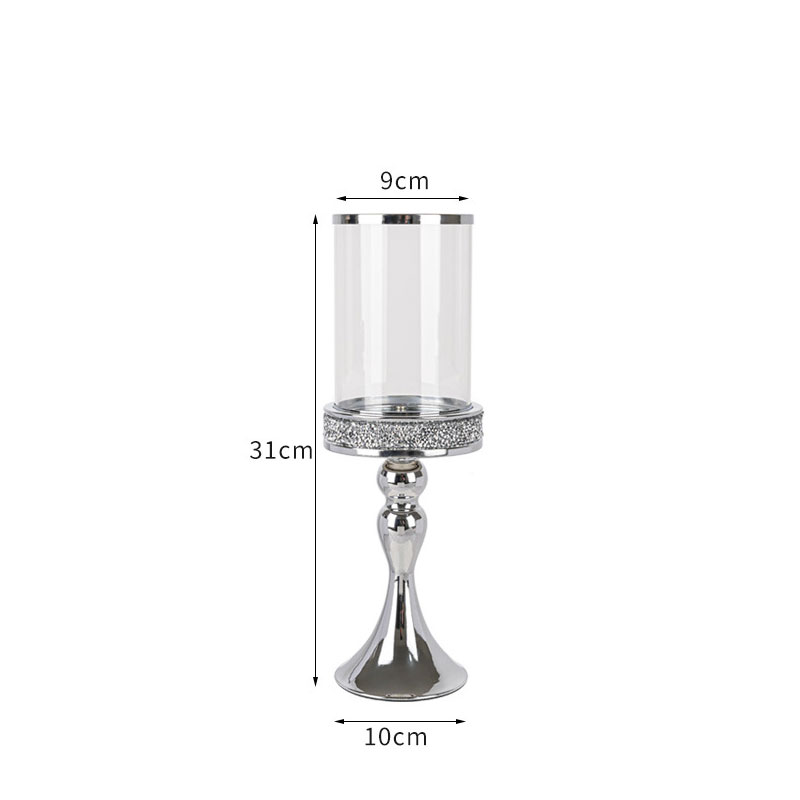European Crystal Glass Hurricane Candlestick Holders, Gold/Silver Color:Silver;Size:10*10*31cm