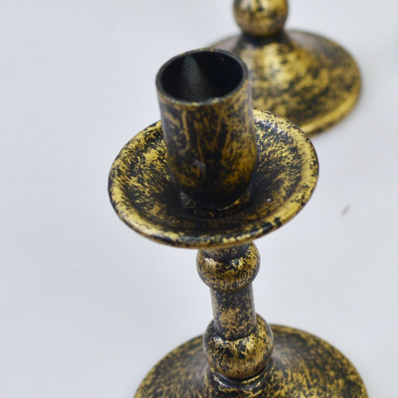 Vintage Distressed Iron Candle Holder Set of 3 Color:Antique Gold;Size:8*8*15cm 3