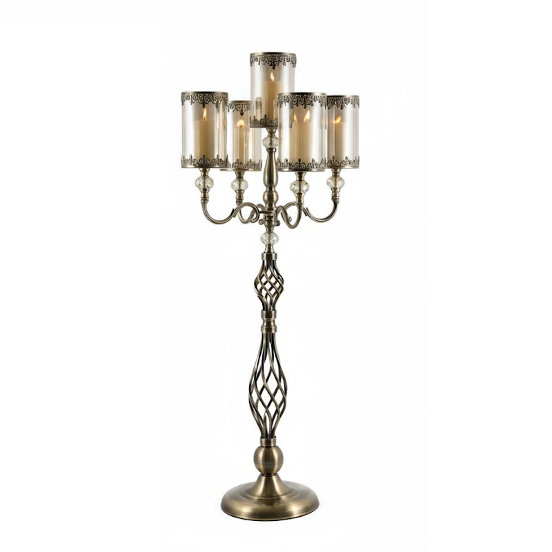 Vintage Floor Stand Glass 5 Arms Candelabra Bronze