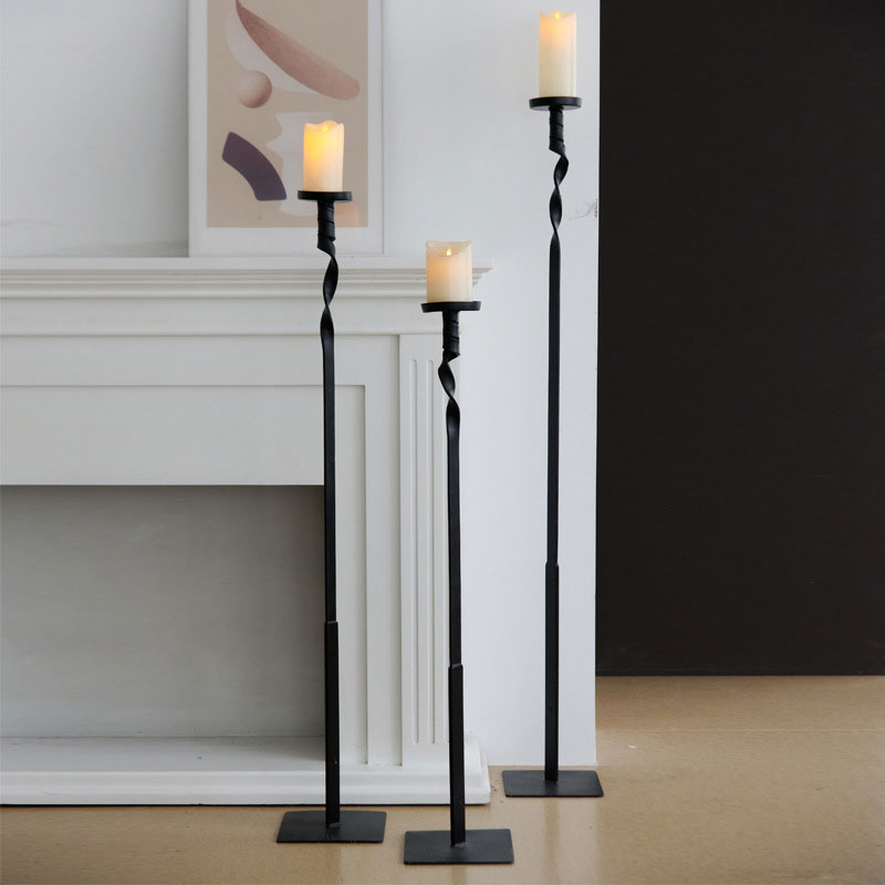 Hand-Forged Twist Wrought Iron Floor Candle Holder Set of 3 Color:Black;Size:10*10*100cm 2
