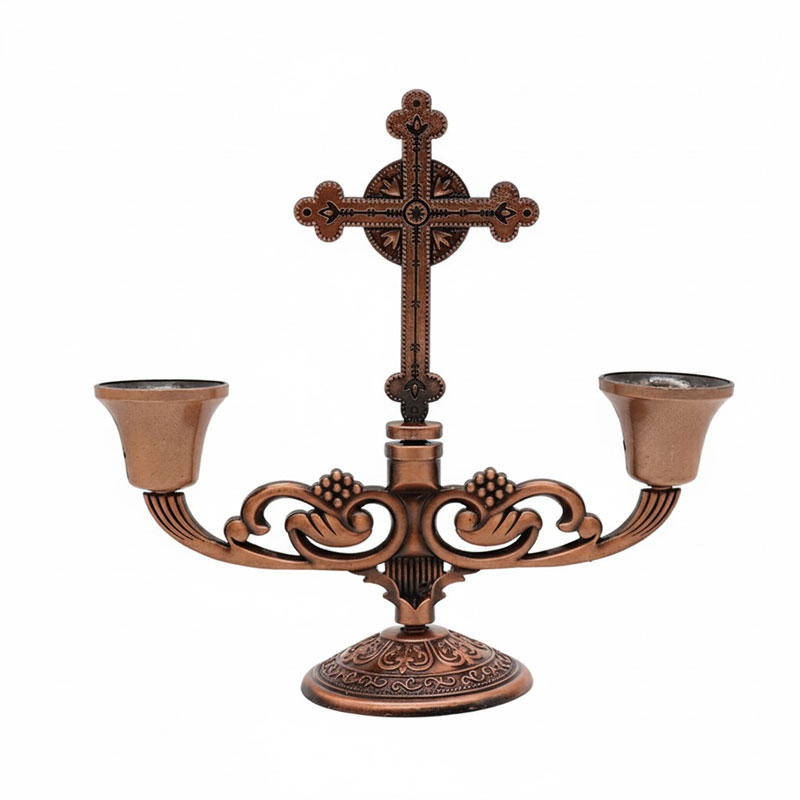 Vintage Religious Cross 2 Arms Iron Candlestick vintage gold  , Church Decor
