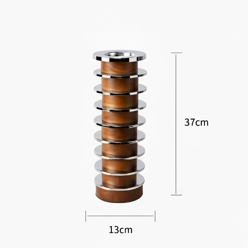 Modern Wood and Metal Stacked Circular Candlestick 13*13*37cm  