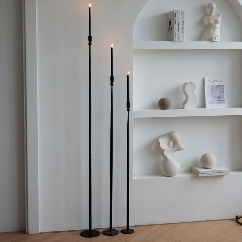 Minimalist Tall Floor Iron Taper Candlestick Set of 3 Color:Black;Size:10*10*100cm 1
