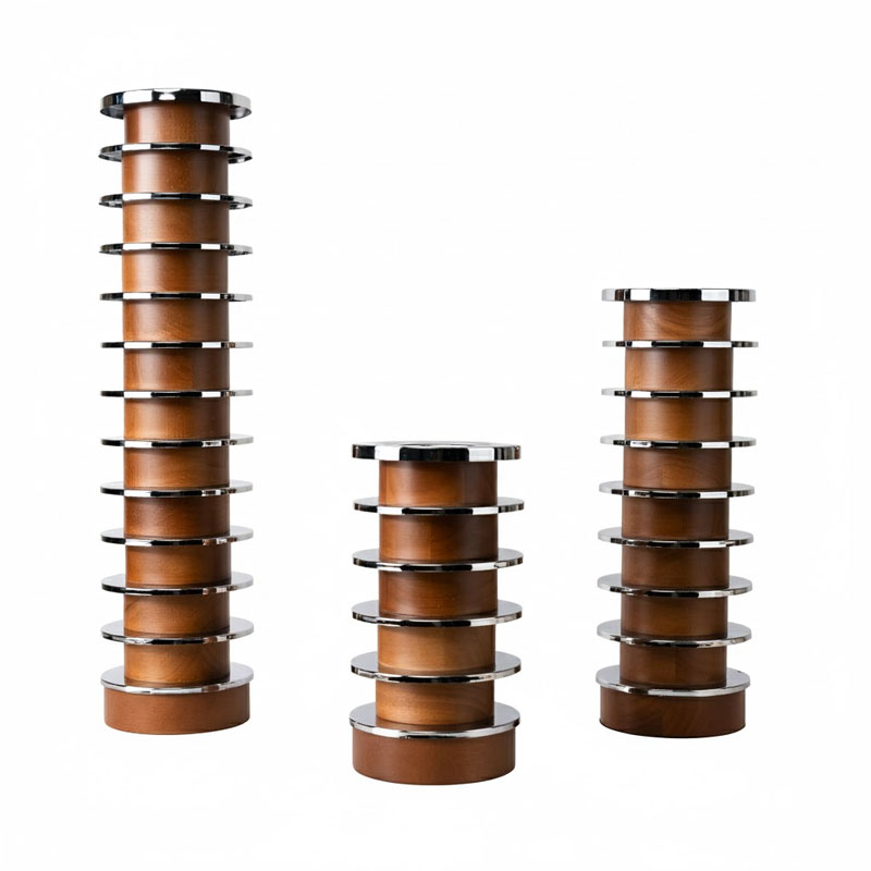 Modern Wood and Metal Stacked Circular Candlestick