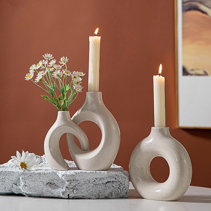 Modern Minimalist Speckled Glaze Cream Speckled Ceramic Candle Holder Size:15.8*7.3*15.5cm 2