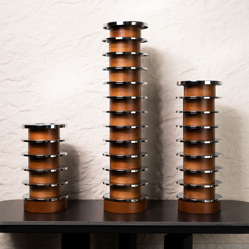 Modern Wood and Metal Stacked Circular Candlestick Size:13*13*37cm 3