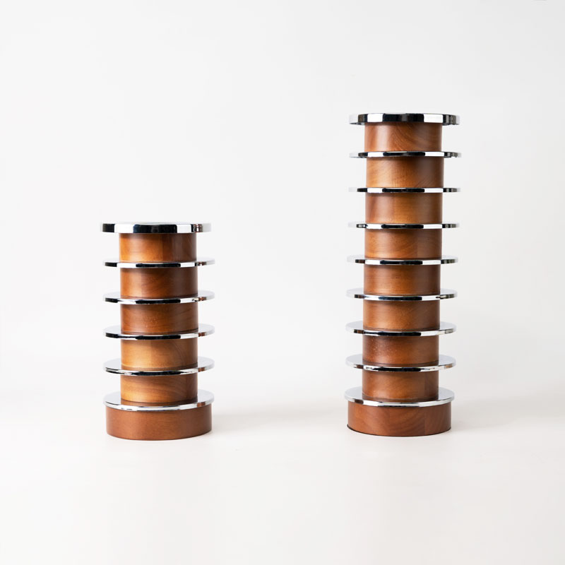 Modern Wood and Metal Stacked Circular Candlestick Size:13*13*37cm 1