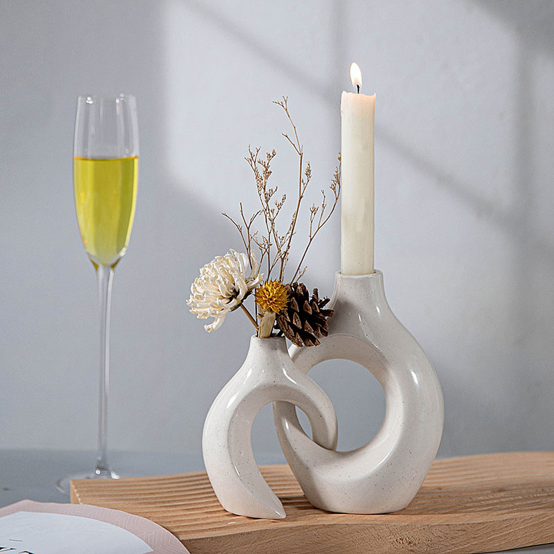 Modern Minimalist Speckled Glaze Cream Speckled Ceramic Candle Holder Size:15.8*7.3*15.5cm 3
