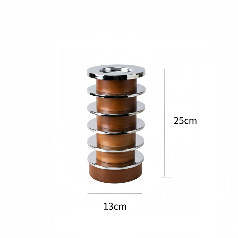 Modern Wood and Metal Stacked Circular Candlestick 13*13*25cm  