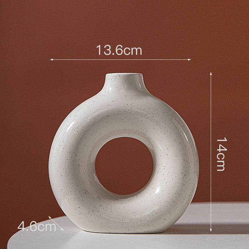 Modern Minimalist Speckled Glaze Cream Speckled Ceramic Candle Holder 13.6*4.6*14.6cm  , Abstract Interlocking & Donut Shape Nordic Home Decor