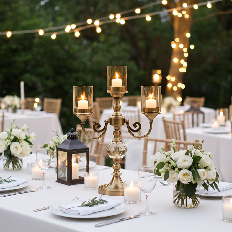 Vintage Palace 3 Arms Candelabra ,Amber Glass Hurricane Color:Amber 1