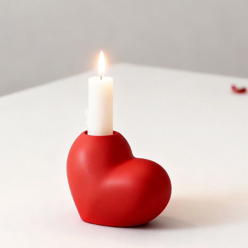 Romantic Heart-Shaped Ceramic Candle Holder Color:Red 3