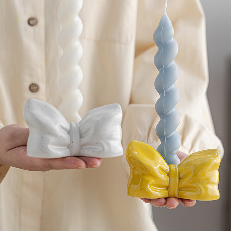 Minimalist Ceramic Bow Knot Taper Candle Holder Color:Yellow 2