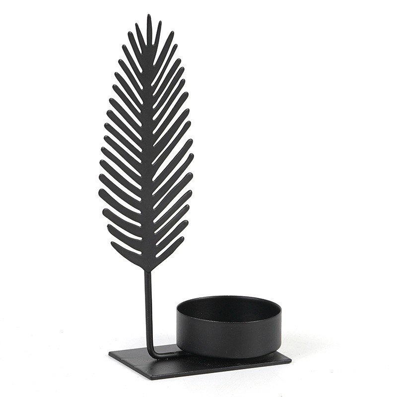 Tropical Coconut Tree & Palm Leaf Iron Candle Holder Style2  , Exotic Coastal Style Wrought Iron Candlestick for Beach House & Summer Party Decor