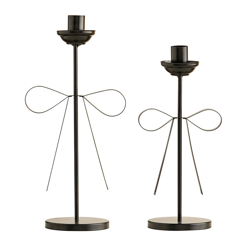 Elegant Metal Bow-knot Taper Candle Holder Set, Minimalist Wrought Iron Candlestick for Wedding & Modern Home Decor