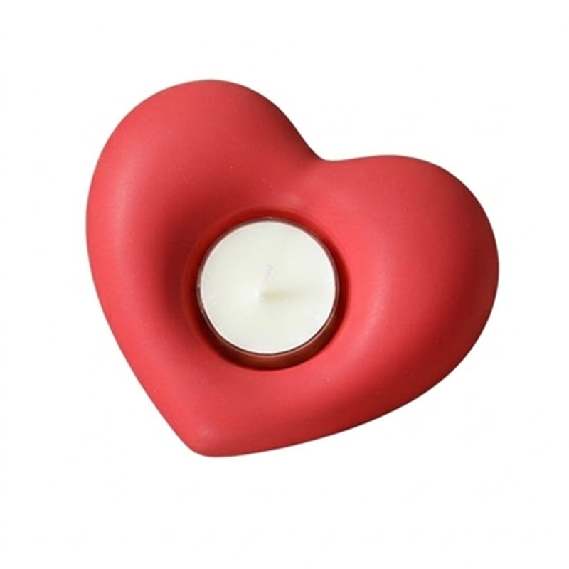 Minimalist Heart-Shaped Ceramic Candle Holder Matte Red  , Romantic Modern Decorative Candlestick for Valentine’s Day & Wedding Decor