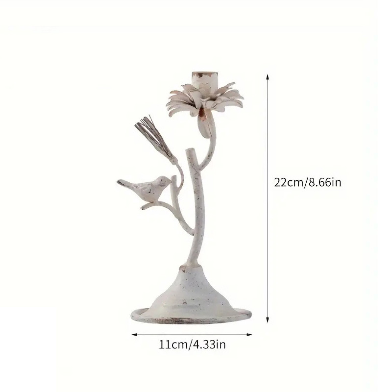 Shabby Chic Vintage Iron Floral & Bird Taper Candle Holder Style1  , Rustic Nature-Inspired Candelabra for French Country Wedding & Farmhouse Table Decor