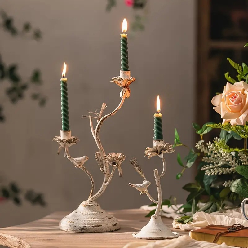 Shabby Chic Vintage Iron Floral & Bird Taper Candle Holder Color:Style1 3