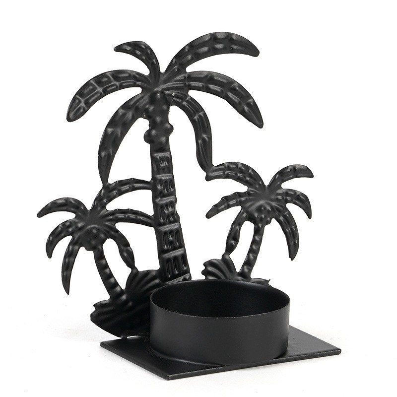 Tropical Coconut Tree & Palm Leaf Iron Candle Holder, Exotic Coastal Style Wrought Iron Candlestick for Beach House & Summer Party Decor