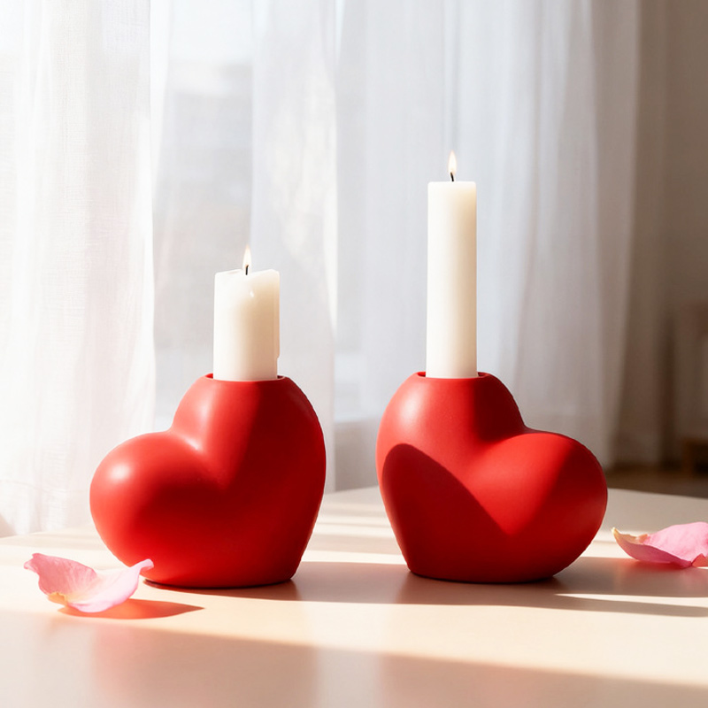Romantic Heart-Shaped Ceramic Candle Holder Color:Red 4