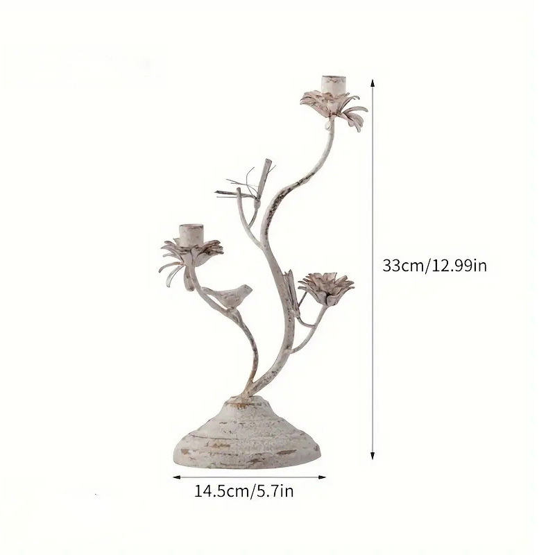 Shabby Chic Vintage Iron Floral & Bird Taper Candle Holder Style1  , Rustic Nature-Inspired Candelabra for French Country Wedding & Farmhouse Table Decor