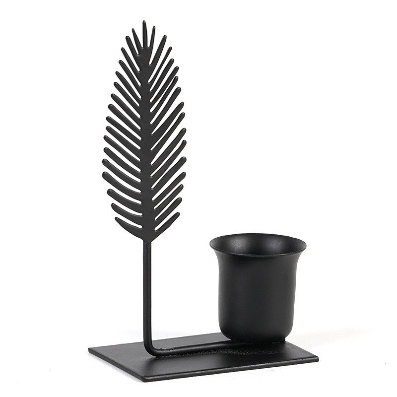 Tropical Coconut Tree & Palm Leaf Iron Candle Holder Style3  , Exotic Coastal Style Wrought Iron Candlestick for Beach House & Summer Party Decor