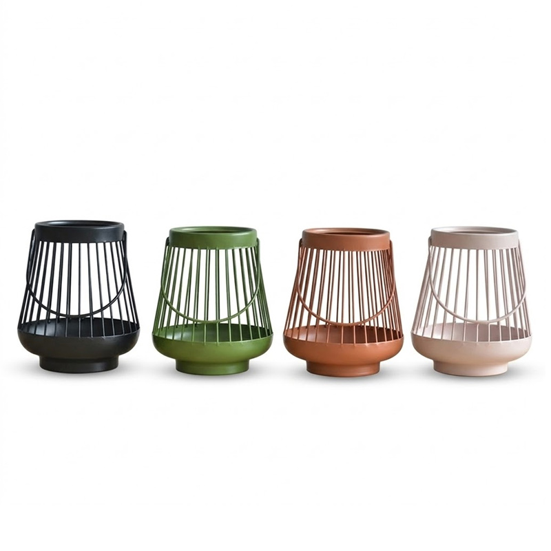 Modern Geometric Metal Lantern Candle Holder, Portable Iron Mesh Candle Lantern for Indoor & Outdoor Patio Decor - 4 Colors Available