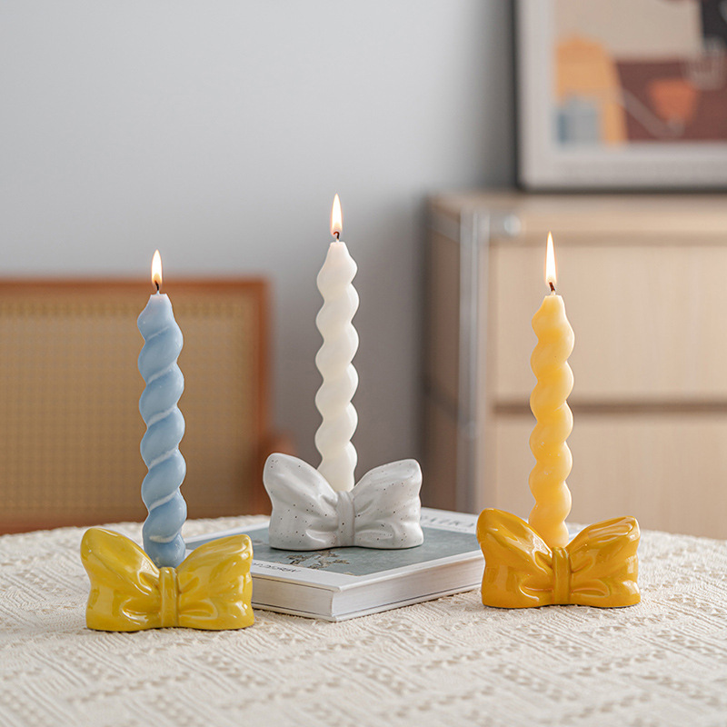 Minimalist Ceramic Bow Knot Taper Candle Holder Color:Yellow 1
