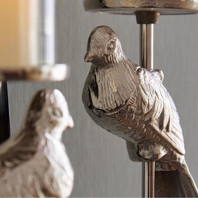 Vintage Silver Bird Aluminum Candle Holder with Glass Hurricane Cup Size:14*14*52cm 1