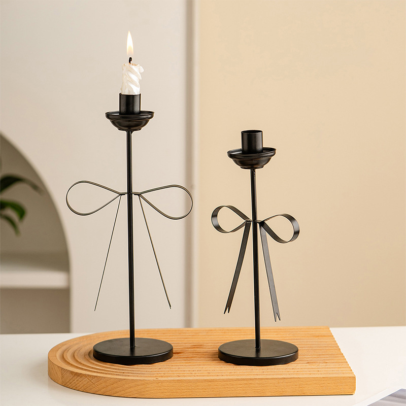 Elegant Metal Bow-knot Taper Candle Holder Set Size:11.6*25.2cm 2