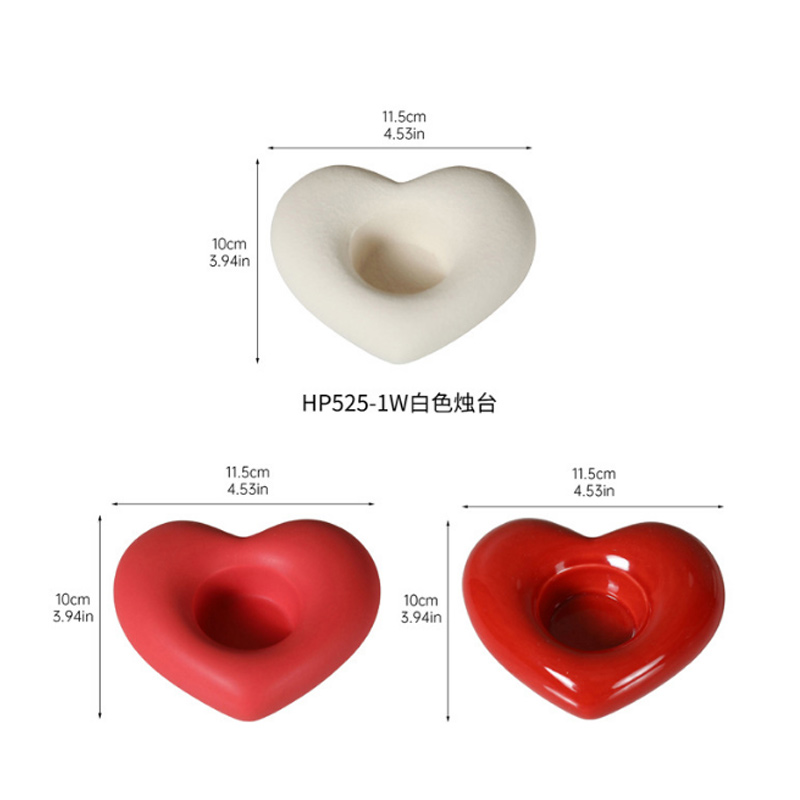 Minimalist Heart-Shaped Ceramic Candle Holder Color:Matte Red 2