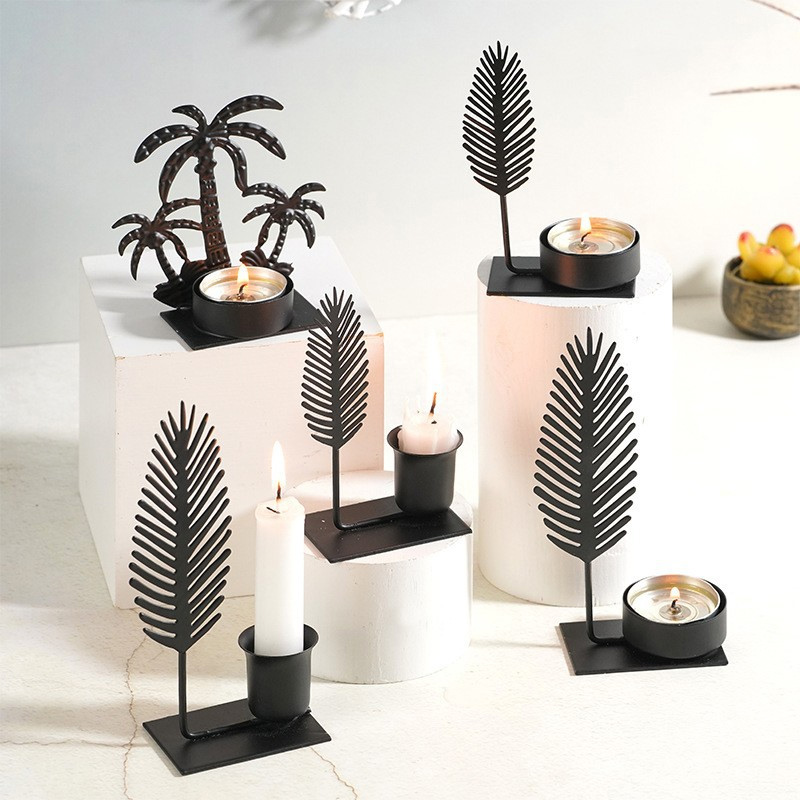 Tropical Coconut Tree & Palm Leaf Iron Candle Holder Style:Style1 2