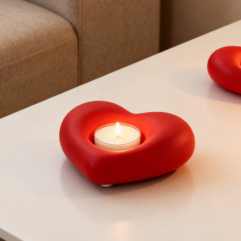 Minimalist Heart-Shaped Ceramic Candle Holder Color:Matte Red 6